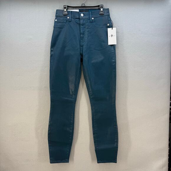 7 for All Mankind Jeans Women's 26 (2)Teal Blue High Waist Ankle Skinny NWT - Picture 1 of 16